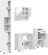 vidaXL Set de mobilier pentru baie 4 pcs Alb Lemn compozit & Metal