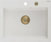 Mexen Elix chiuvetă din granit cu 1 compartiment 600 x 500 mm, albă, sifon auriu - 6525601005-20-G