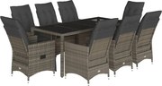 vidaXL Set mobilier grădină cu perne, 9 piese, gri, poliratan