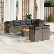 vidaXL Set canapele de grădină, 9 piese, cu perne, gri, poliratan