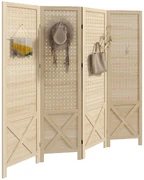HOMCOM, Paravan interior din lemn, 4 panouri, separator de cameră pliabil, panou perforat, 152 x 1,7 x 144,5 cm, lemn natural | Aosom Romania