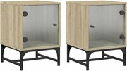 vidaXL Noptiere cu uși din sticlă, 2 buc., stejar sonoma, 35x37x50 cm