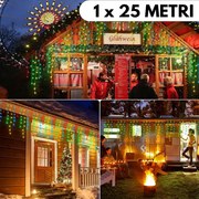 Instalație de Crăciun, 1 x 25 metri, franjuri cu flash, cu led tip țurțuri, fir gros, exterior, mult
