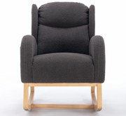 Scaun balansoar modern cu husă din material Teddy, fotoliu cu design ergonomic cu spătar înalt, pentru living și dormitor, 71x96,5x101 cm, Gri închis