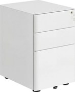 Vinsetto Fiset Metalic cu 3 Sertare și Sistem de Blocare, Mobilier de Birou pe Roti, 39x48x59cm, Design Compact, Alb | Aosom Romania