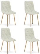 Set 4 Scaune Bucatarie/Dining Fido Material Textil Bej Picioare Metalice Finisaj Lemn