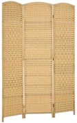 HOMCOM Paravan Interior Pliabil cu 3 Panouri Împletit din PP și Lemn de Pin, 135x1,7x180 cm, Lemn Natural | Aosom Romania