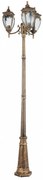Stalp de exterior cu 3 brate protectie IP44, Fleur H-239cm, negru cu auriu