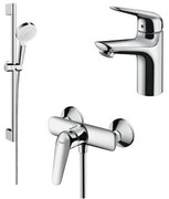 Set baterii Hansgrohe Novus 100 lavoar dus si set de dus Crometta crom