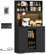 HOMCOM Bufet de Bucătărie cu Suport pentru Sticle, Priză și Iluminare LED, Negru | Aosom Romania