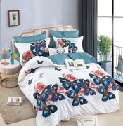 Lenjerie Din Bumbac Tip Finet 6 Piese Pentru Pat Dublu, Fluturi albastri