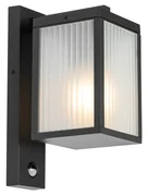 Lampa de perete exterioara neagra cu sticla cu nervuri si senzor de miscare - Charlois