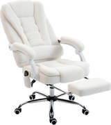 Vinsetto Fotoliu de birou executive cu masaj și încălzire înălțime reglabilă spătar înclinabil tapițerie din in alb | Aosom Romania