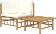 vidaXL Set mobilier de grădină cu perne alb crem, 2 piese, bambus