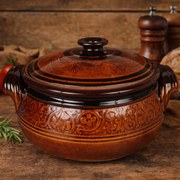 Oala pentru sarmale, friptura, din lut, glazurata, 10 litri, cu capac