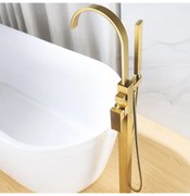 Baterie de Podea cu Pară și Furtun Auriu – Adaugă un strop de glamour în baia ta cu un design modern.