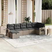 vidaXL Set canapele de grădină, 7 piese, cu perne, gri, poliratan