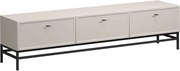 Comodă TV Lorini 200 cm cu sertare - culoare cașmir / mânere tip T-bar și cadru negre
