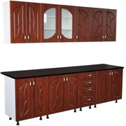 Bucatarie Zebra 260 cm din MDF Cedru frunza cu blat termoizolant negru