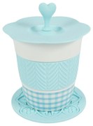 Cana din portelan AQUELLE cu accesorii din silicon 280 ml, albastru