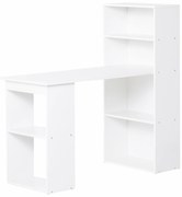 Birou alb modern cu biblioteca cu 6 rafturi din PAL,120x55x120cm HOMCOM | Aosom Romania