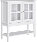 HOMCOM Servantă de Bucătărie Modernă cu 2 Uși din Sticlă Securizată, Raft Reglabil, 80 x 28 x 84 cm, Alb | Aosom Romania
