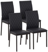 HOMCOM Set de 4 Scaune din Piele Ecologică cu Cusături Romboidale și Picioare din Oțel, 41x50x91 cm, Negru | Aosom Romania