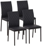 HOMCOM Set de 4 Scaune din Piele Ecologică cu Cusături Romboidale și Picioare din Oțel, 41x50x91 cm, Negru | Aosom Romania