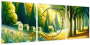 Tablou - Sat în galben-verde (cu ceas) (90x30 cm)