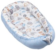 Cosulet patut bebe tip baby nest din bumbac 90x50 cm, cu doua fete Kidizi Tiny Adventures, albastru, lavabil la masina automata