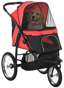 PawHut Cărucior pentru câini, pliabil, protecție solară, ferestre din plasă, coș de depozitare, Roșu, 111 x 58 x 107 cm | Aosom Romania