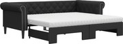 vidaXL Pat de zi cu extensie și saltele negru 90x200cm piele ecologică