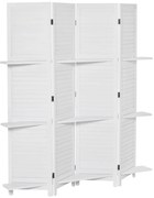 HOMCOM Paravent interior 4 Panouri 160L x 170H cm 3 rafturi Pliabile separator de cameră Uși pliante Lemn de Paulownia Alb | Aosom Romania
