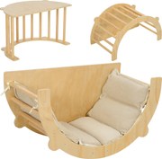 AIYAPLAY Arc Montessori 3 în 1 pentru Copii de 18-48 Luni, Structură de Cățărare, Măsuță și Balansoar cu Pernă | Aosom Romania