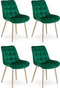 Set 4 Scaune Bucatarie/Dining Joy Verde Deschis, Catifea, Picioare Metalice, Finisaj Lemn