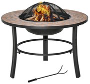 Outsunny Brazier pentru Exterior cu Capac Antiscânteie și Suprafață de Sprijin din Ceramică, 68x68x45cm, Negru | Aosom Romania