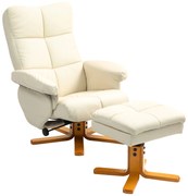 HOMCOM Fotoliu relax cu taburet, spătar rabatabil 145° , rotativ 360°, piele ecologică, alb crem | Aosom Romania