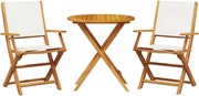 vidaXL Set mobilier bistro, 3 piese, textil alb crem/lemn masiv