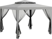 Outsunny Foisor de Gradina cu Plasa de Tantari, Foisor 3x3 m cu Acoperis Dublu si Cadru din Metal, Bej | Aosom Romania