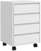 HOMCOM Comodă de Birou cu 4 Sertare și Roți pentru Studiu 46x40x65 cm Alb | Aosom Romania