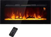HOMCOM Șemineu Electric cu Telecomandă, Flacără și Iluminare Reglabilă din Oțel și Sticlă Călită, 91,4x15,8x45 cm, Negru | Aosom Romania