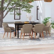 vidaXL Set de masă pentru grădină, 7 piese, cu perne, maro
