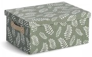 Cutie pentru depozitare cu capac, din bumbac si poliester, Leaves Large Verde Olive, L36xl26xH16,5 cm