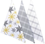 Prosop de bucătărie de Crăciun Fulgi de zăpadă gri/ auriu , 45 x 75 cm, set de 3 buc.