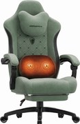 DOWINX Scaun gaming, ergonomic, Incalzire si Masaj cu Role in perna lombara, Șezut cu Arcuri Metalice și Spumă, rabatabil 90°-135°, Suport picioare, rezistent 150 kg, material textil, Verde