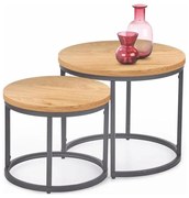 Set 2x masă de cafea OREO pr. 43/53 cm antracit/dub auriu