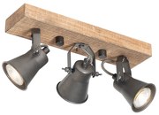 Spotlight rustic negru cu lemn 3 lumini reglabile - Jelle