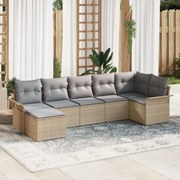 vidaXL Set de canapele pentru grădină cu pernă 7 pcs Bej Rattan poli