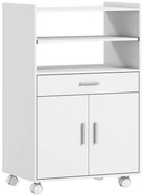 HOMCOM Dulap pentru Cuptorul cu Microunde cu Roți, Bufet de Bucătărie cu Sertar, Blat pentru Electrocasnice, Dulap cu 2 Uși, Raft Glisant și Raft Deschis, Cărucior de Bucătărie pentru Sufragerie, 59x40x92cm, Alb | Aosom Romania
