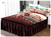 Lenjerie Pat Dublu, Bumbac Finet cu Volanase, 6 Piese - Valuri Colorate
